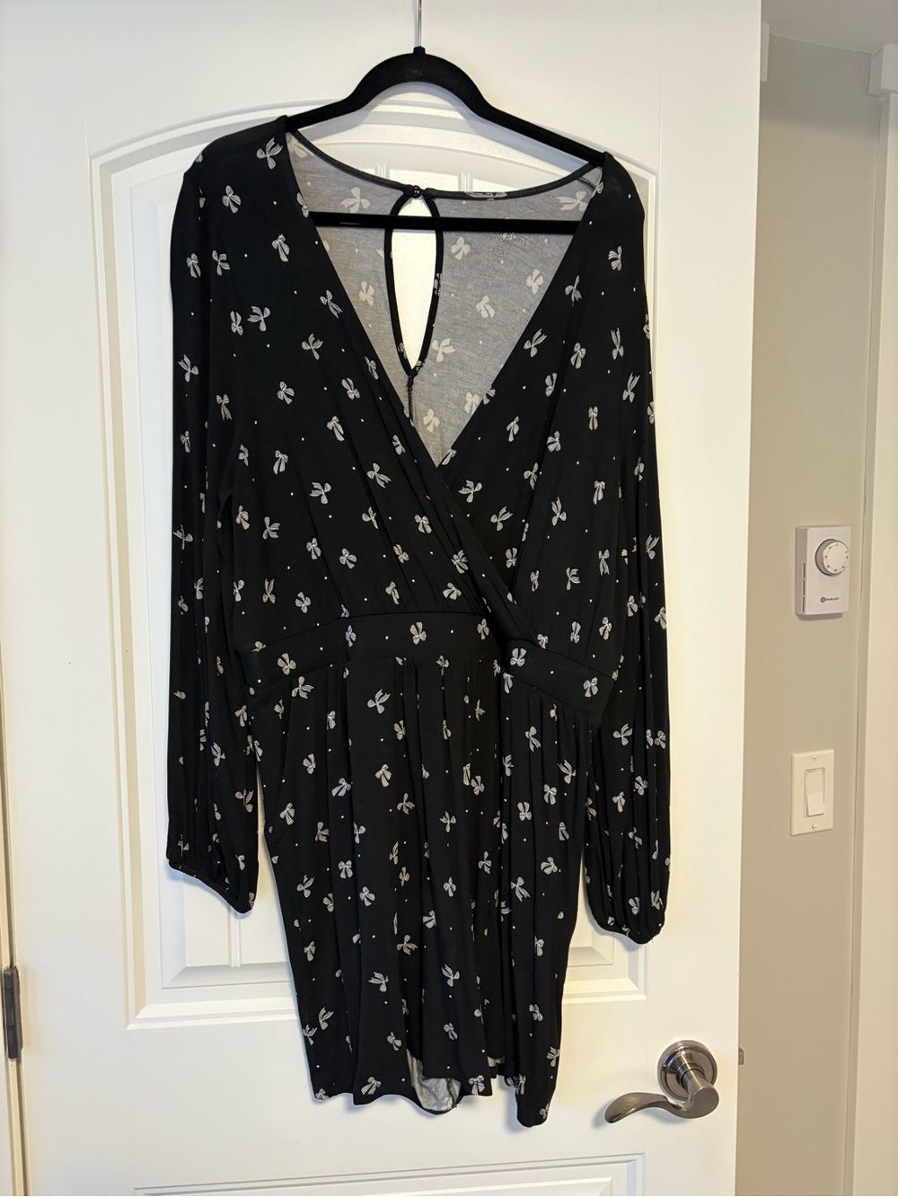 Black Bow Long-Sleeve Romper